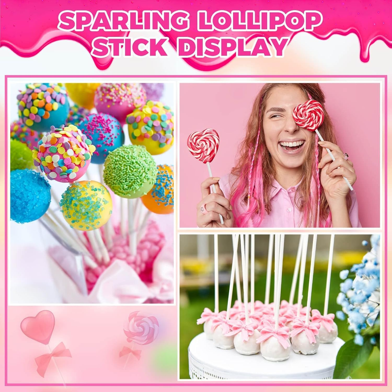 Wzenclave 300 Pcs Cake Pop Sticks and Wrappers Kit, 6-Inch Paper Lollipop Sticks, Clear Candy Treat Bags Parcel, Color Twist Ties for Cakepop, Lollipop, Hard Candy, Suckers and Chocolate(8 * 12Cm) image number 1