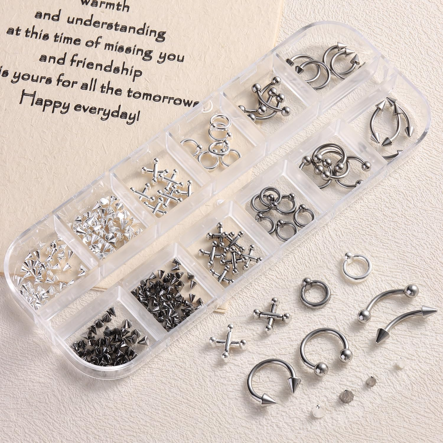 Fspronail Nail Piercing Charms, Black Silver Charms for Nails Metal Punk Goth Charm Cross Stud Rivet Spike Ring Piercing Jewelry Manicure Supplies Y2K Decoration DIY Craft (Silver Black 2) image number 2