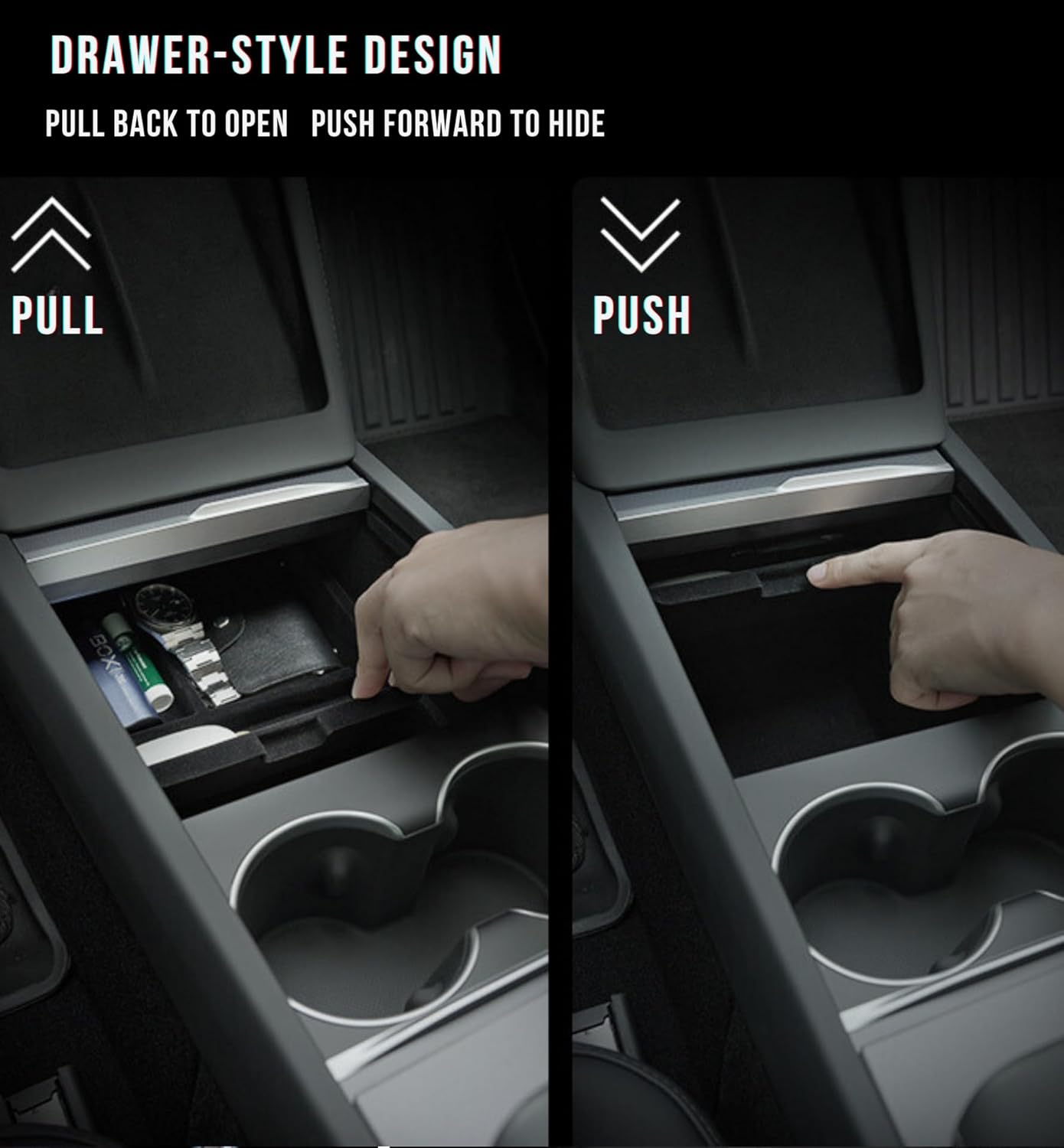 STARFLY Upgraded Center Console Organizer Tray for 2024 Refreshed Tesla Model 3 Highland Flocked Armrest Drawer Storage Box Interior Accessories