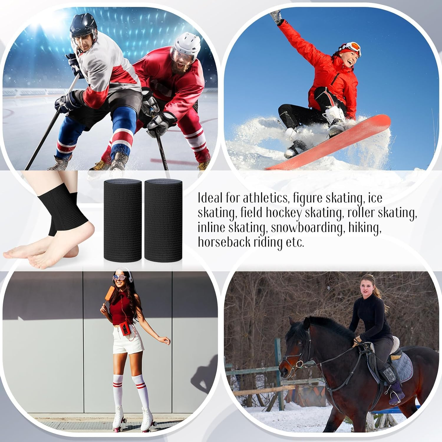 JZCD 2 Pcs Ankle Brace Ankle Gel Sleeves Skate Socks Protection for Figure Skating, Hockey, Roller, Inline, Riding Ankle Compression Sleeve (Black) image number 6