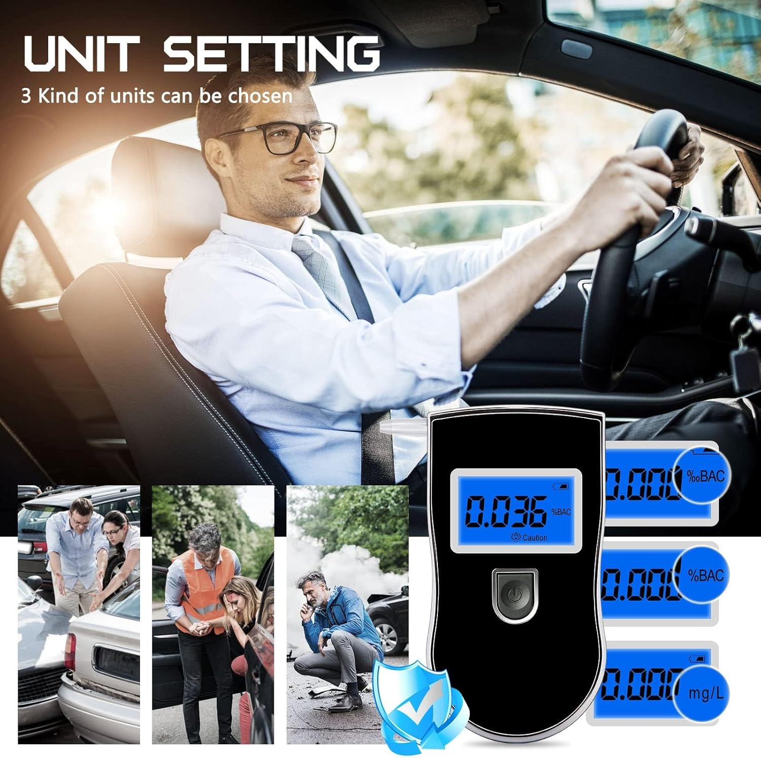 Alcohol Breathalyzer, Professional Grade Accuracy Alcohol Breath Tester for BAC Testing, Portable Blood Alcohol Tester with 5 Mouthpieces & Digital Blue LCD Display for Personal Home Use Black image number 2