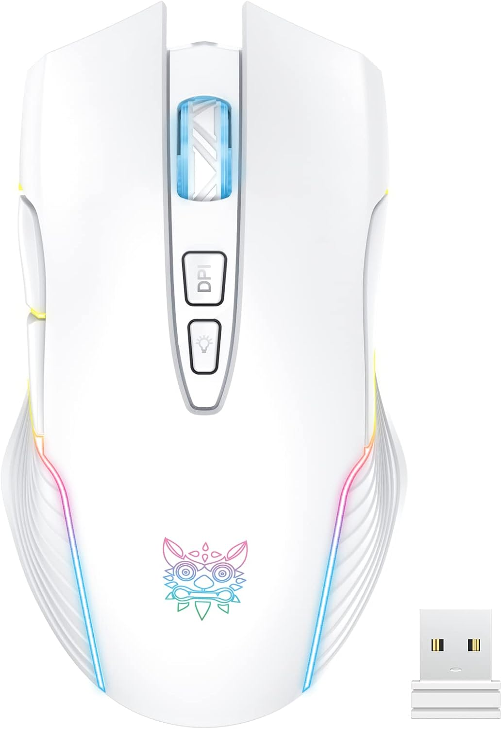 PHNIXGAM RGB Gaming Mouse, Ergonomic Design, Adjustable DPI, Compatible with Windows, Mac (White Wireless)