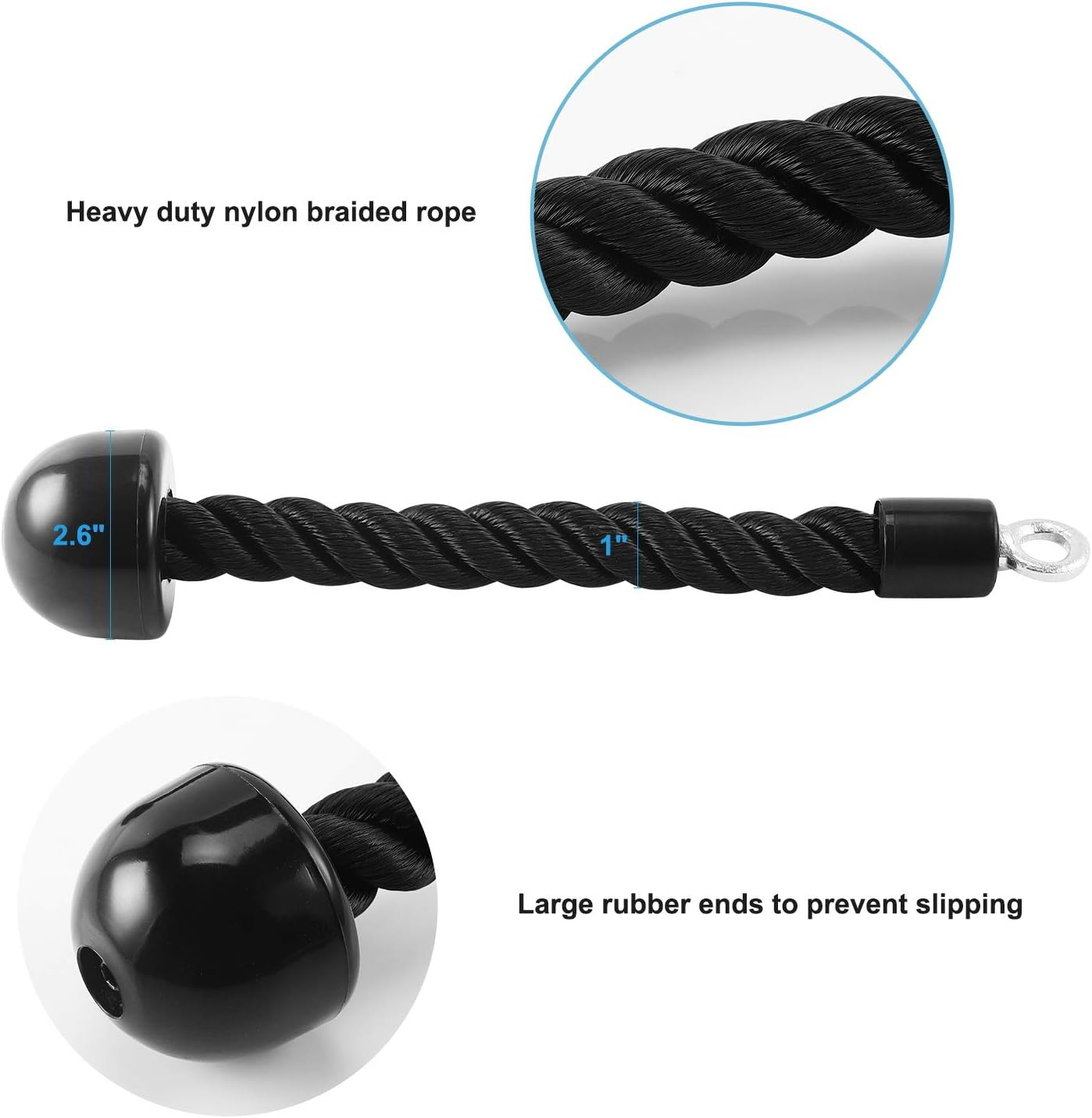 Pull down Rope Single Grip Tricep Bicep Exercise Attachment for Cable Machines Gym Pulley Workout - Black 2 Pack image number 7