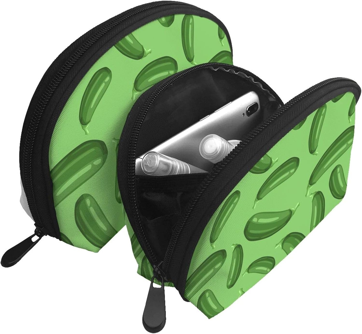 Cozimangoe Coin Pouch Makeup Bags Set, 2 Piece Shell Shape Cosmetic Bag with Pockets for Daily Travel Handbag Lipstick Keys Toiletry, Personalized Green Ripe Zucchini image number 2