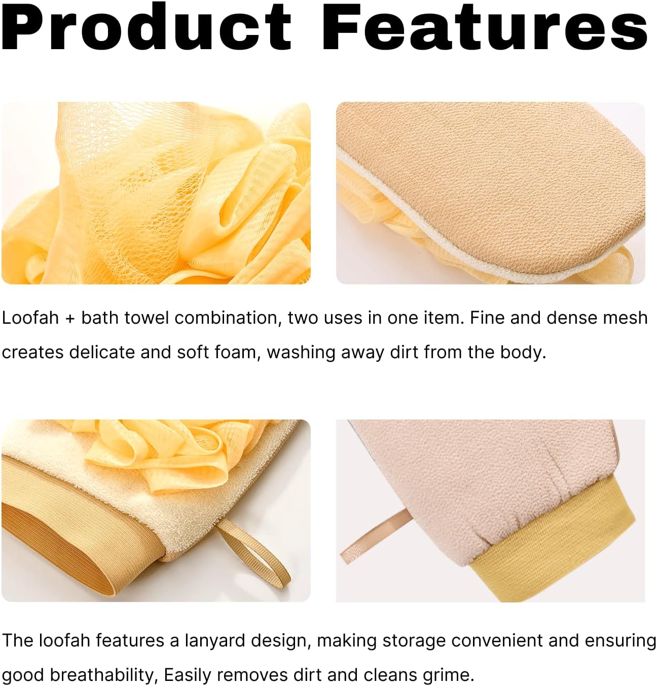 2 Pcs Exfoliating Gloves, 100% Vegan Adhesive Body Scrub Gloves for Removing Dead Skin Spa Grade Shower Exfoliating Product, Leaving Skin Smooth, Shiny, Green, and Yellow image number 5