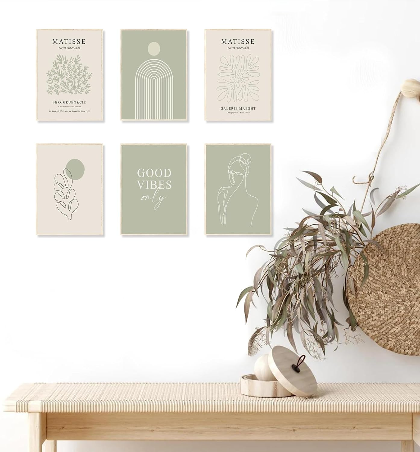 KBKBART Sage Green Matisse Wall Art Prints, Abstract Matisse Wall Art Exhibition Posters, Minimalist Women Body Line Art Leaf Boho Art Matisse Paintings Pictures (11X14Inch, Unframed),(Amzt113) image number 5