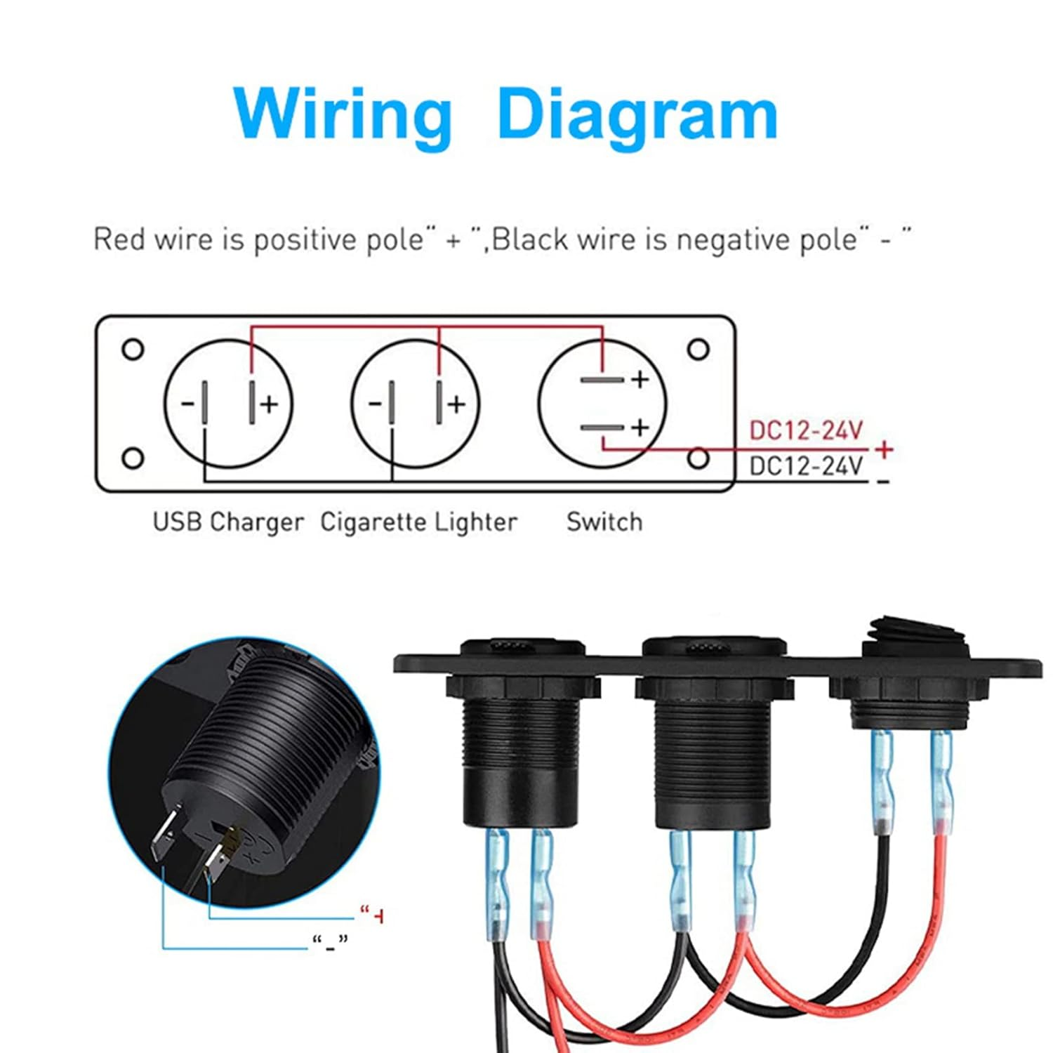 Lighter Socket 12V/24V with Rocker Toggle Switch PD&QC3.0 USB C Outlet with LED Voltmeter Waterproof for Car Boat A image number 4
