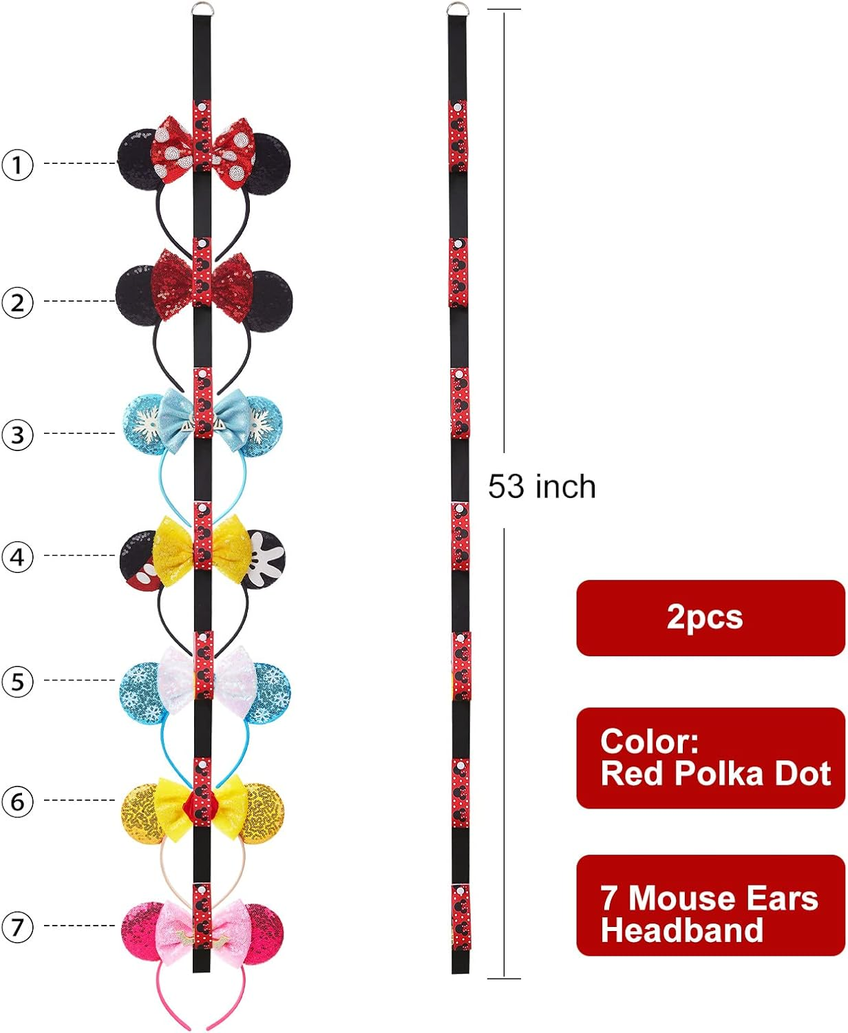 2Pcs Mouse Ears Headband Holder Polka Dot Hanging Wall Display Decor Vertical Headpiece Organizer Hair Bow Accessories Hanger Holder image number 6