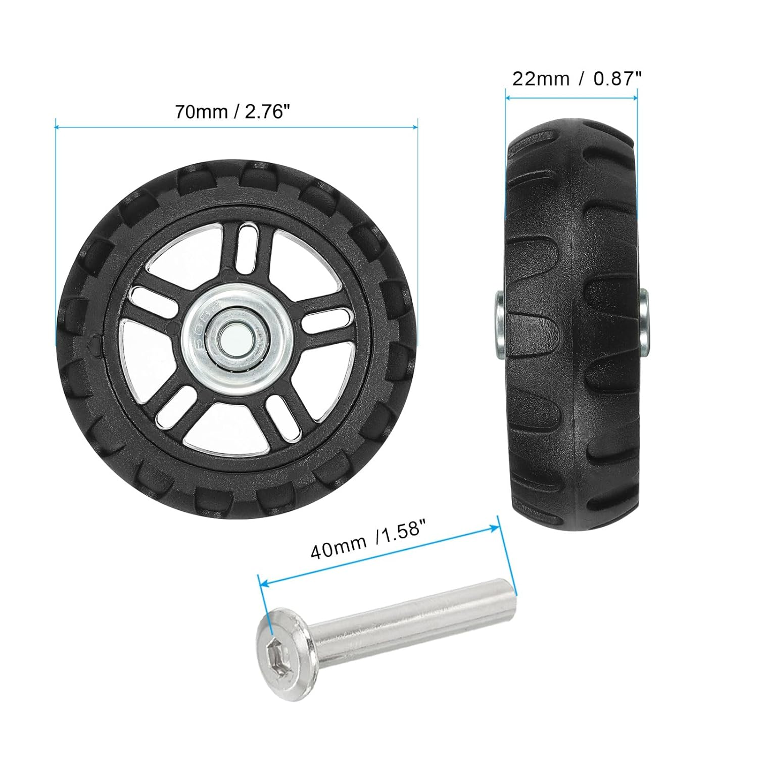 Uxcell Replacement Luggage Suitcase Wheels Repair Kit, 70Mmx22Mm Wear-Resistant & Mute 360 Swivel Caster Wheels image number 6