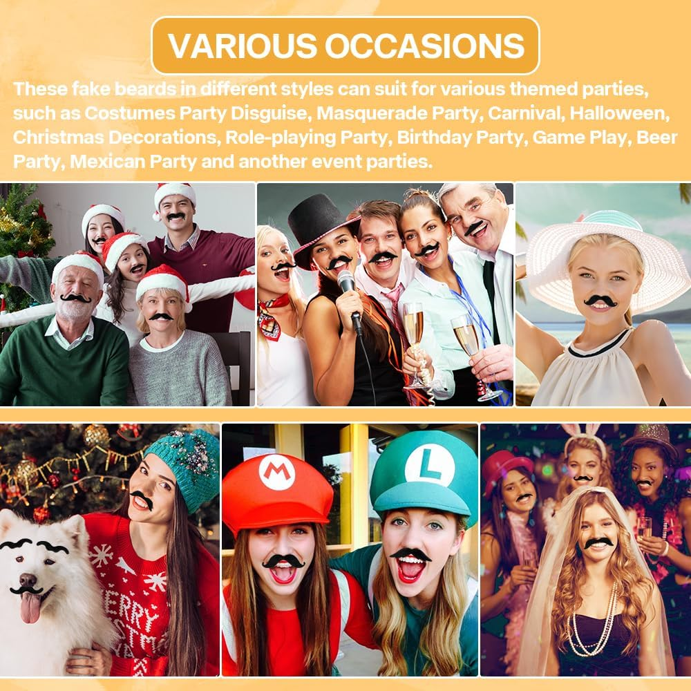 48 Pcs Fake Mustache Fake Moustache Mustaches Self Adhesive Stick on Mustache Fake Beard Black Mustache Costume&hellip; image number 6