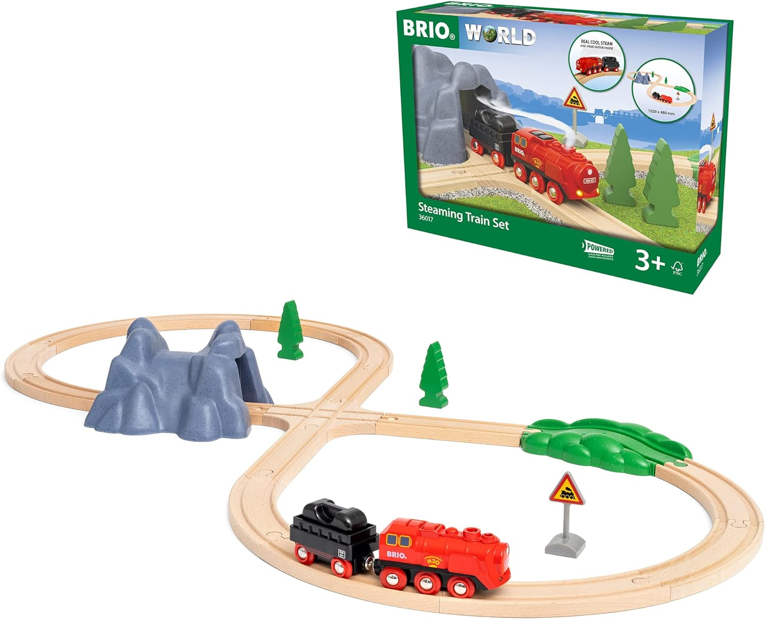 BRIO World 36017 Wooden Train Set &ndash; Steaming Engine with Real Cool Steam, Track & Tunnel &ndash; Toy Train Set &ndash; Ages 3+ image number 1