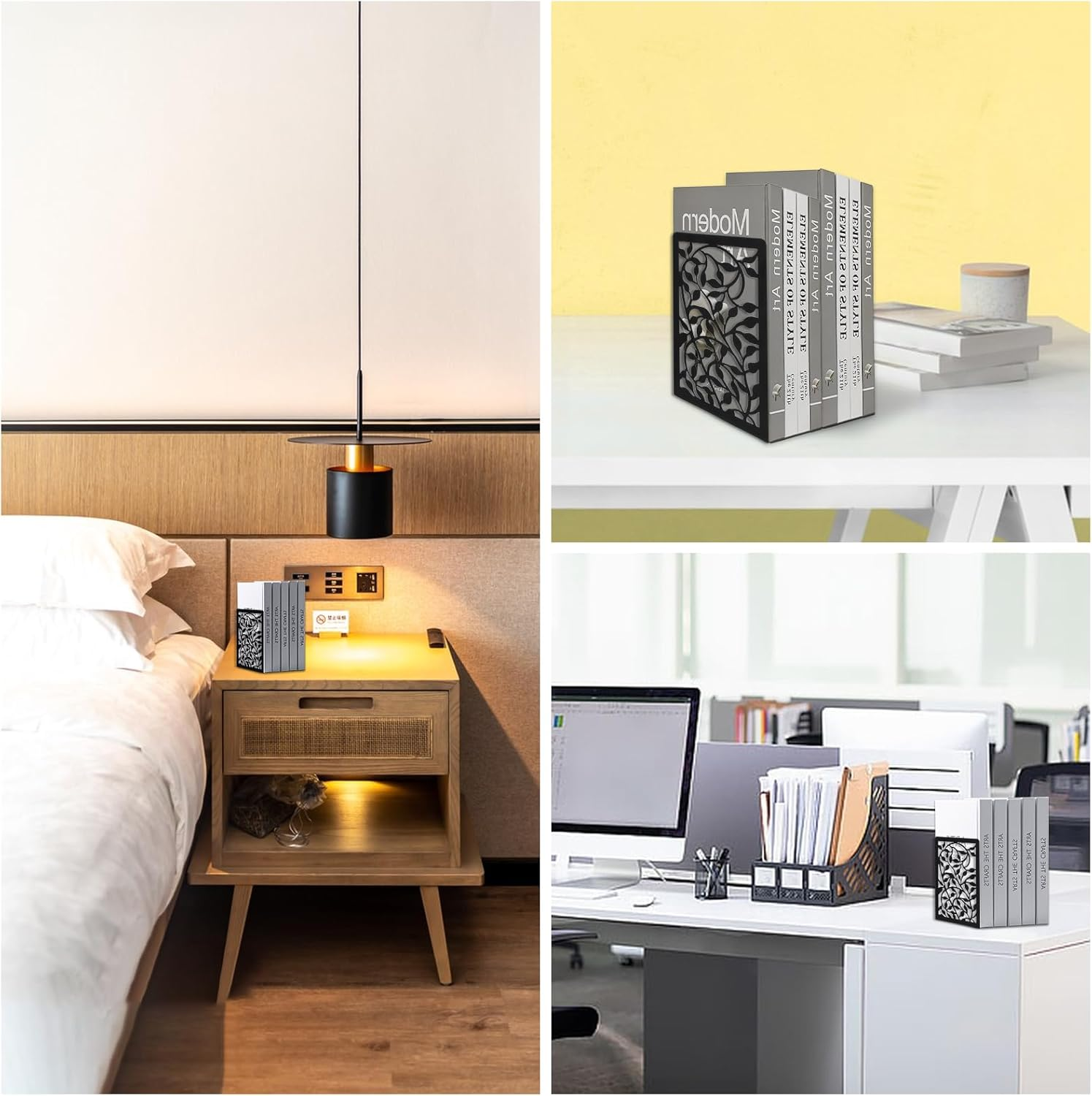 Bookends, 1 Pair Black Bookends, Metal Bookends, Book Holder for Shelf, Book Stand, Book Holder Shelf for Office, Home, Reading Stand, Music Stand image number 1