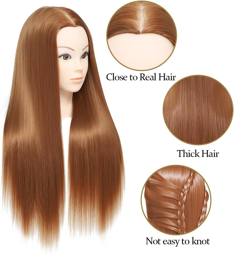 Training Head,26-28 Inch Hairdressing Head 100% Synthetic Fiber Cosmetology Mannequin Head with Free Clamp for Braiding Stying - 02G-30 image number 4