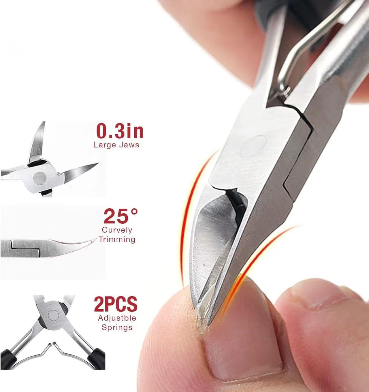 6 Pcs Large Nail Clipper Set,Heavy Duty Toe Nail Clippers for Thick & Ingrown Nails,Easy Grip Handle,Stainless Steel Super Sharp Curved Blade for Men,Women,And Professional image number 4