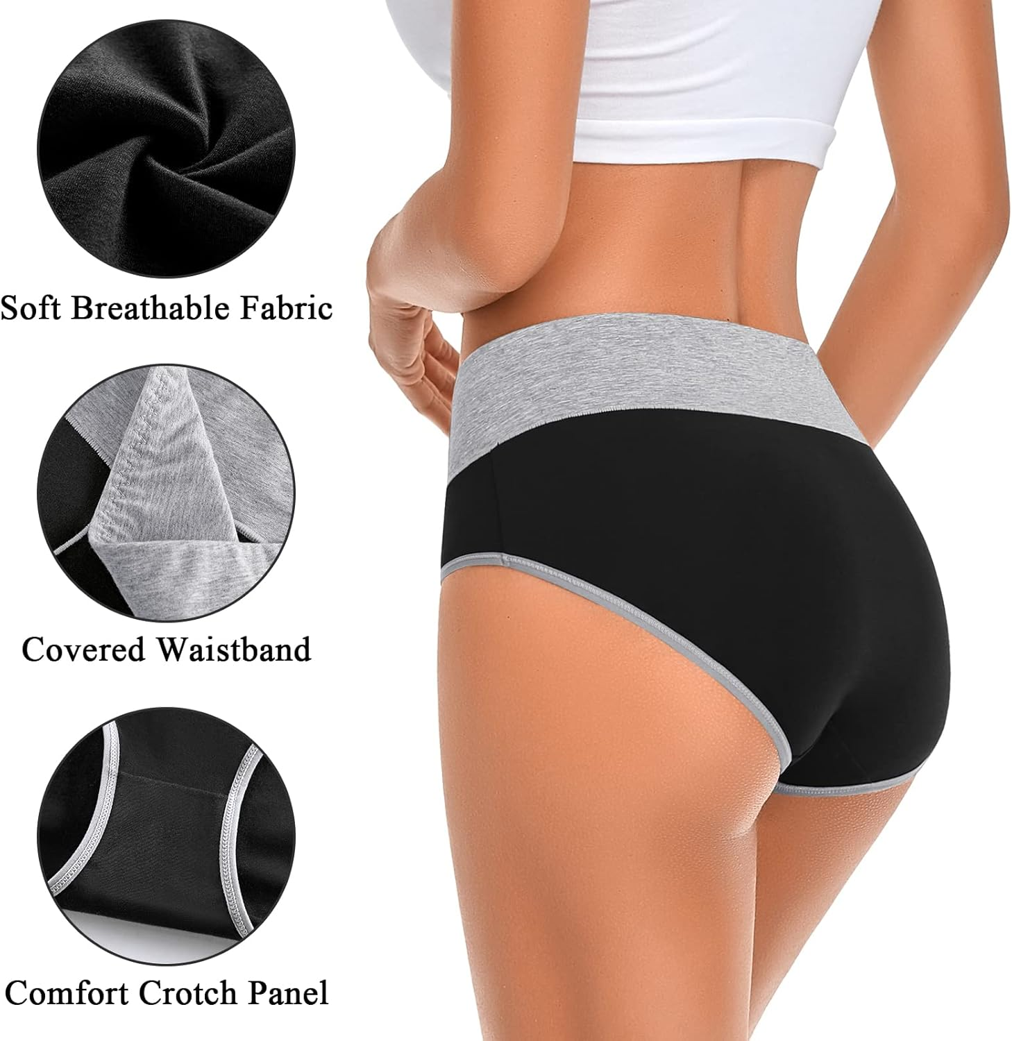 High Waisted Underwear for Women Cotton No Muffin Top Full Coverage Briefs Soft Stretch Ladies Panties 5 Pack image number 1