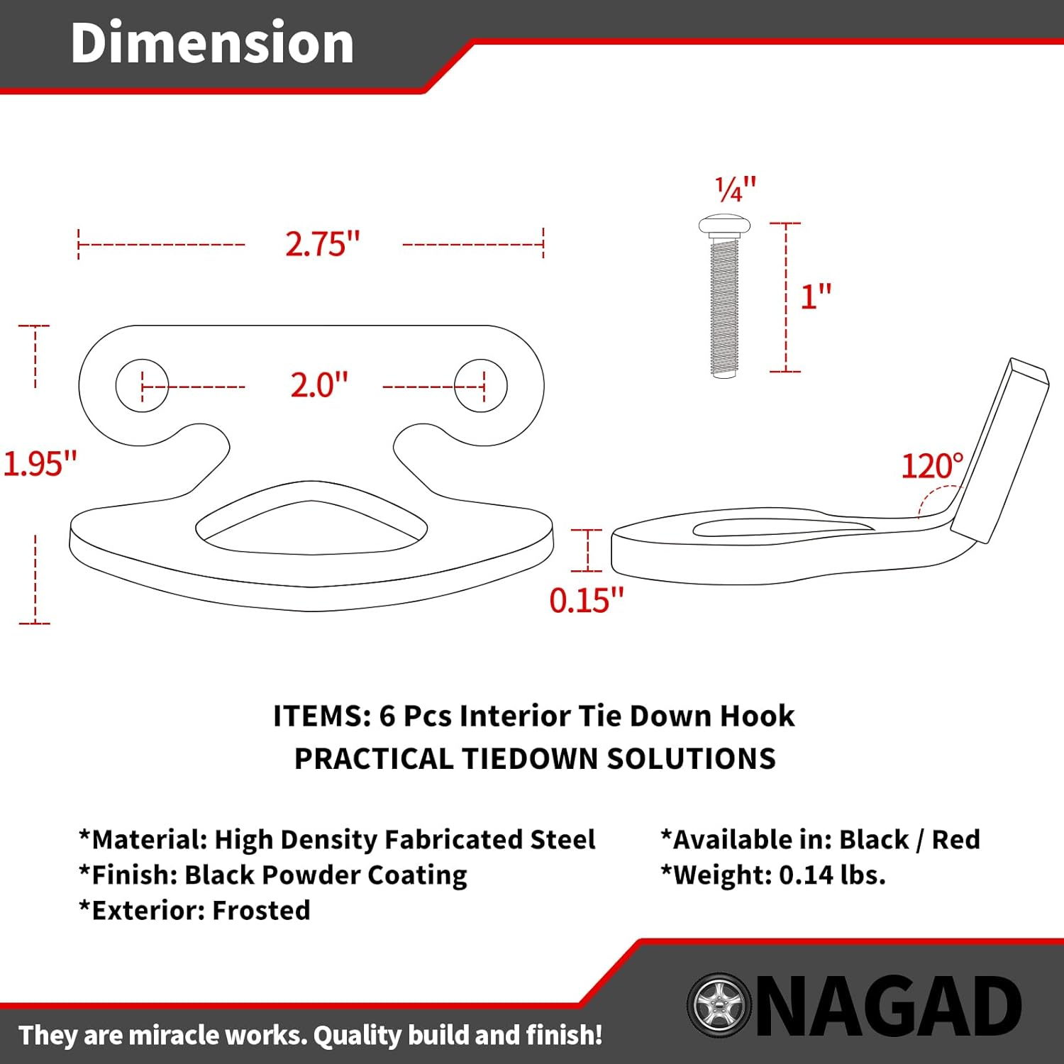 Tie down Anchors 6 Pack for 2000-2017 Ford F150 Truck Bed Tie down Anchors with Black Powder Coating | Fits 2004-2017 F-150 Styleside 2001-2010 F 150 Explorer Sport Trac, Inner Bed Tie Downs Hooks image number 4