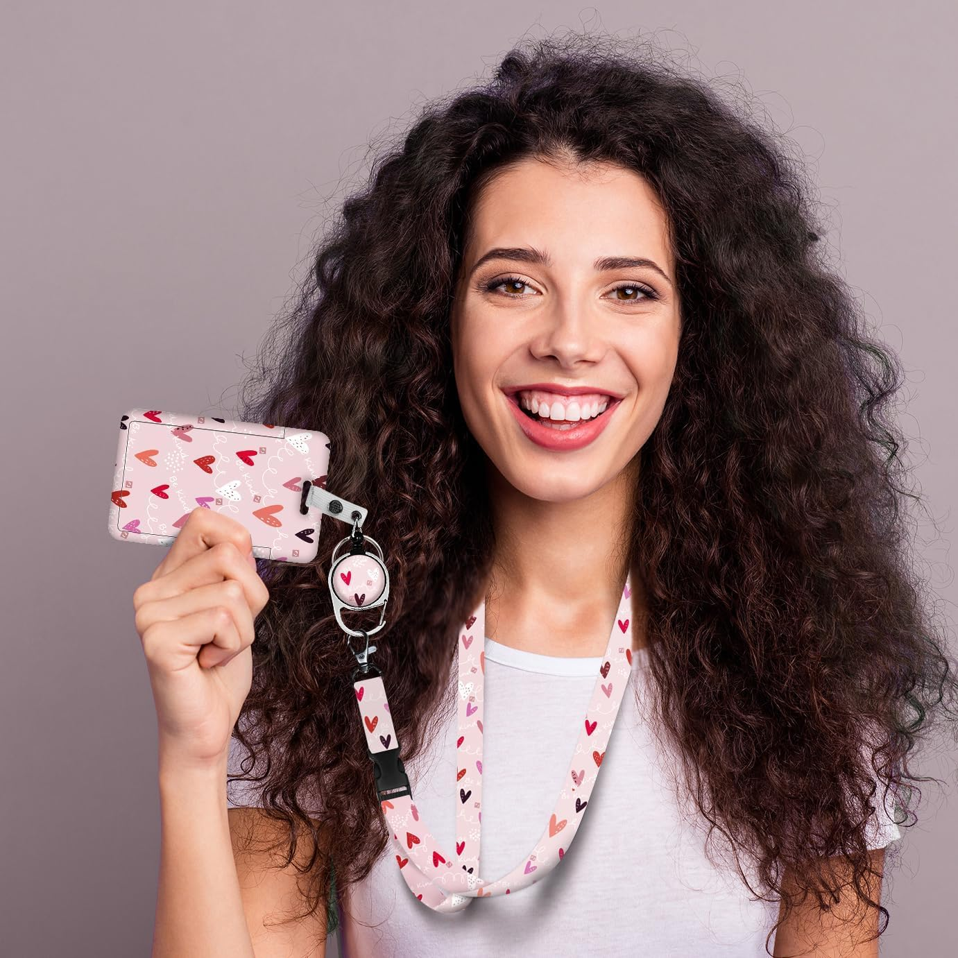 Lanyards for ID Badge Holder for Women Cute, Teacher Lanyard with ID Holder Clip,Retractable Keychain Badge Reel Heavy Duty, Teacher Nurse Work Office Gifts (Heart) image number 4