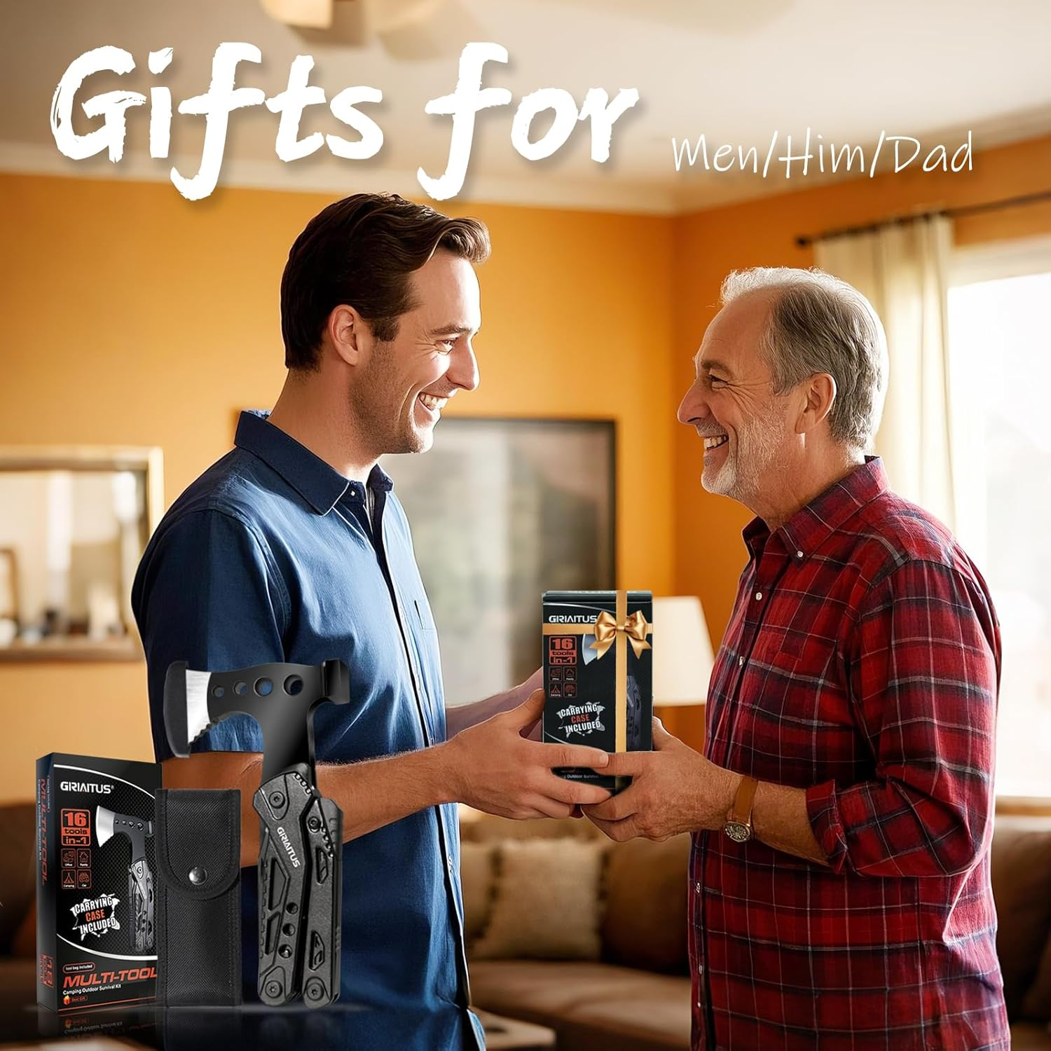 Camping Multitool Accessories Gifts for Men Dad 16 in 1 Upgraded Multi Tool Survival Gear with Axe Hammer Pliers Saw Screwdrivers Bottle Opener Whistle & Portable Sheath for Hiking,Fishing image number 1