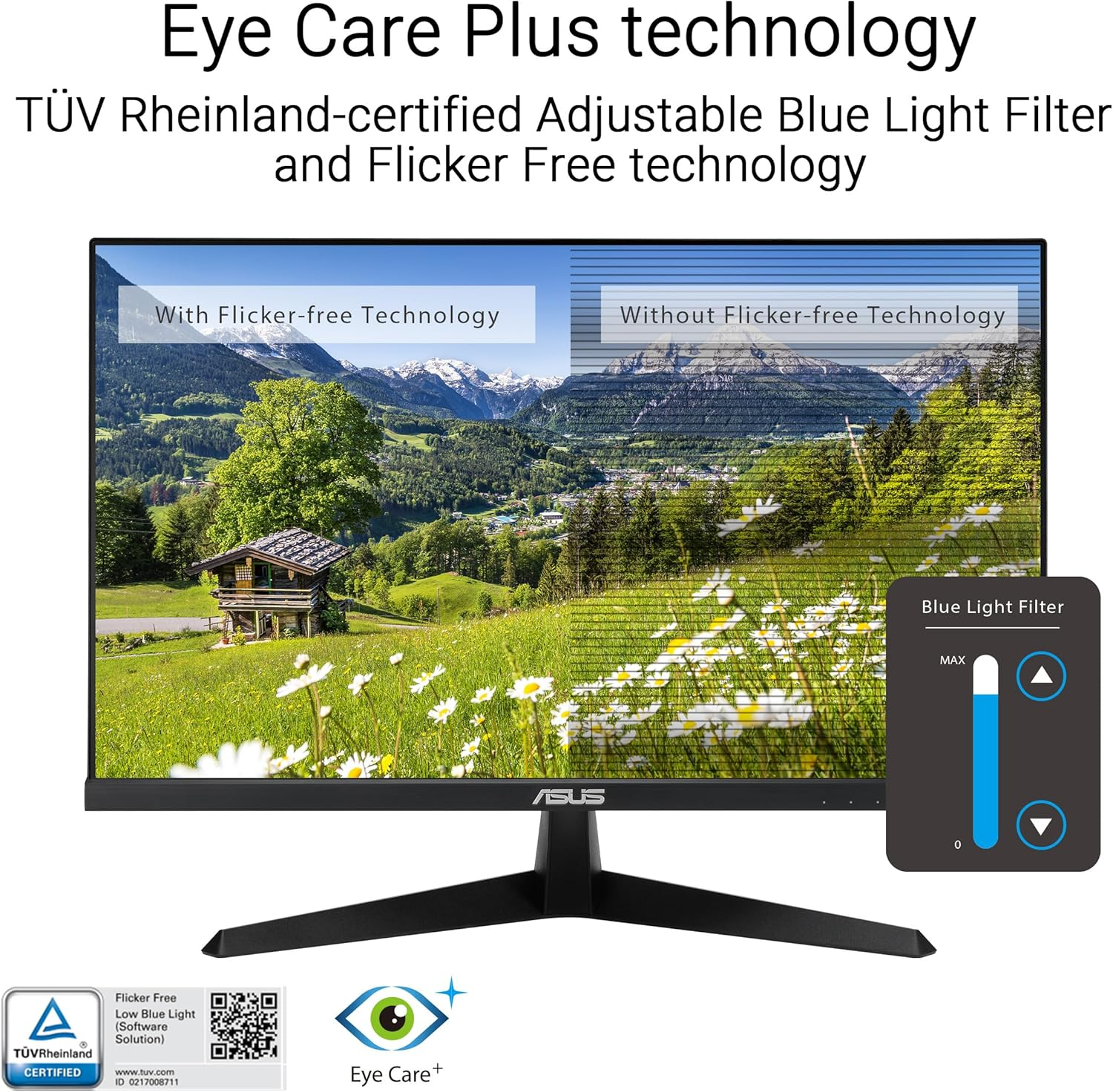 ASUS VY249HGR Eye Care Gaming Monitor &ndash; 24-Inch (23.8-Inch Viewable), IPS, Full HD, Frameless, 120Hz, Adaptive-Sync, 1Ms MPRT, HDMI, Low Blue Light, Flicker Free, Wall Mountable image number 1