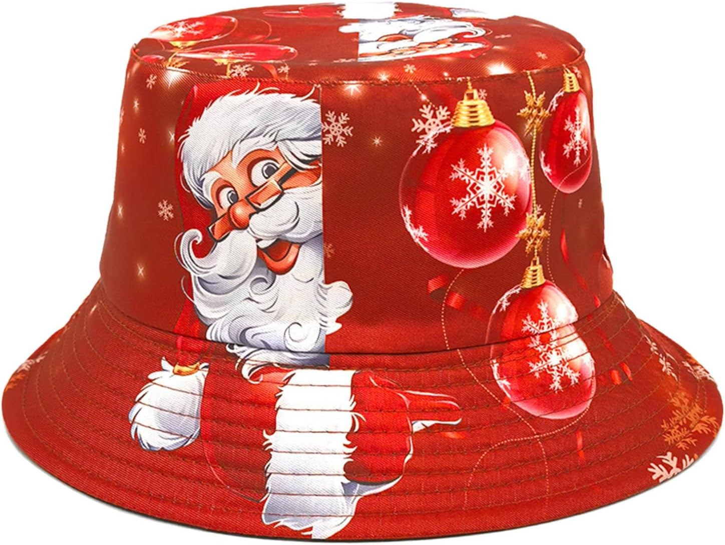 Renvena Christmas Bucket Hat for Women Men Teens Unisex Santa Claus Snowflake Print Fisherman Cap