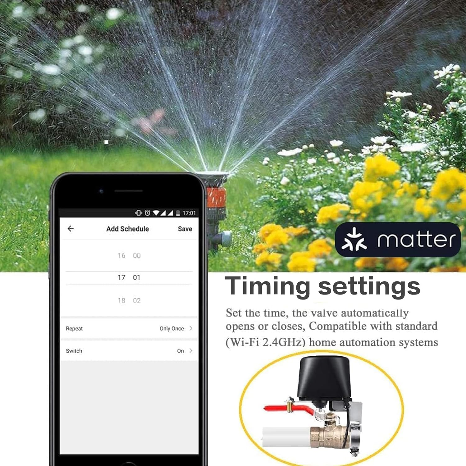 Jinvoo Matter Smart Water Valve, Matter Valve, Electric Smart Valve, Automatic Ball Valve Watering Timer, Sprinkler Controller, for Applee Home, Alexa, Google Home, Smartthingss, Requires Matter Hub - Matter Valve image number 2