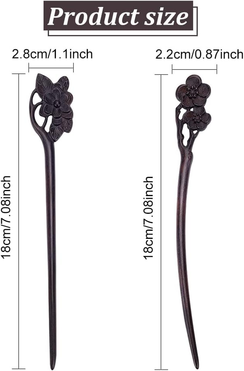 WEBEEDY 2 PCS Handmade Carved Wooden Hairpin Wooden Hair Stick for Buns Hair Fork Vintage Chinese Hair Chopsticks for Women Long Hair Handmade Gifts Hair Accessories (Lotus,Plum Blossom) image number 1