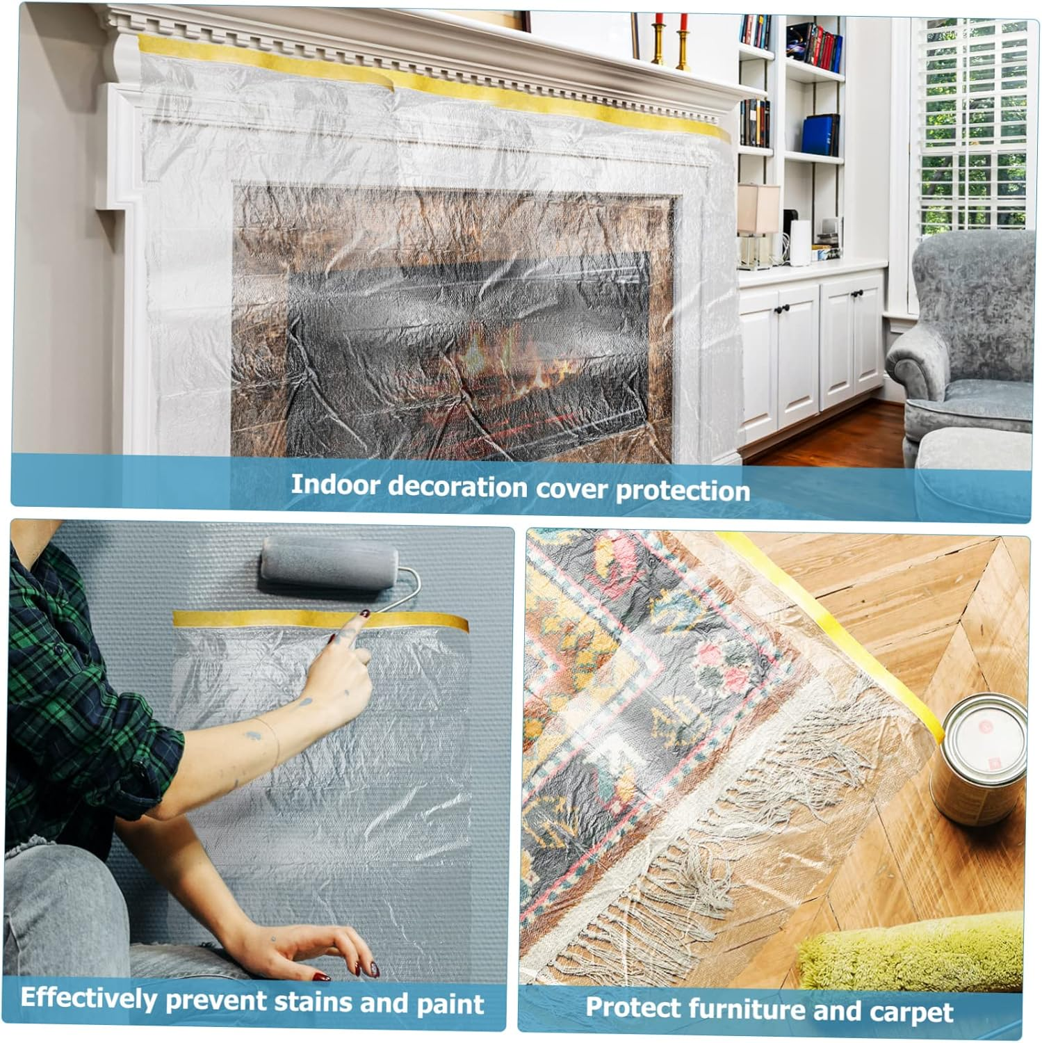 Masking Film Tape Rolls Self-Adhesive Protective Covering for Floors Furniture Carpets 6 Rolls 30Cm X 30M 55Cm X 25M Suitable for Painting Surface Protection