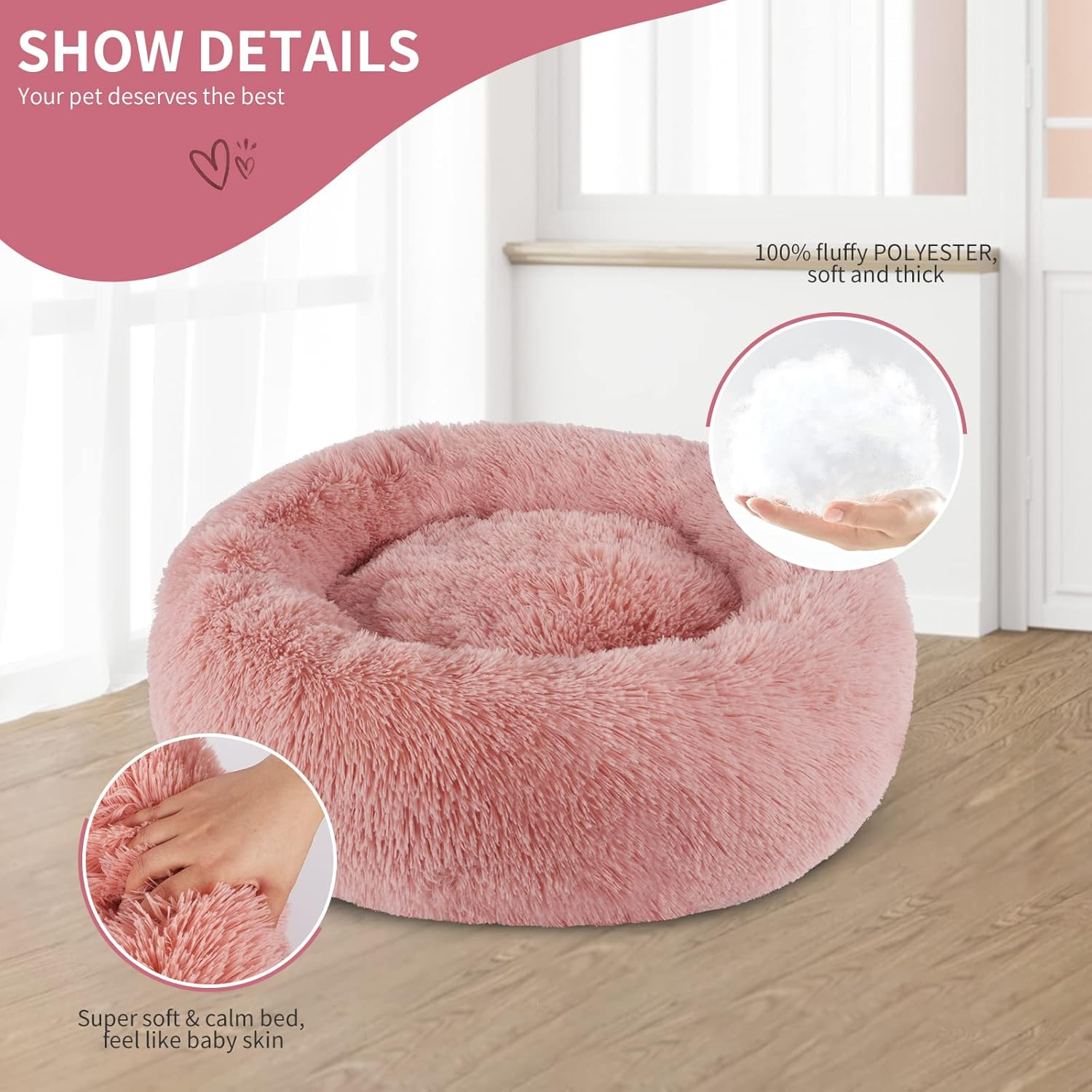 BVAGSS Anxiety Dog Bed, round Dog Beds Cat Bed Mattress Marshmallow Fluff Nest Calming Dog Bed for Small/Medium/Large Dogs XH034 (Diameter:80Cm, Bean Paste) image number 1