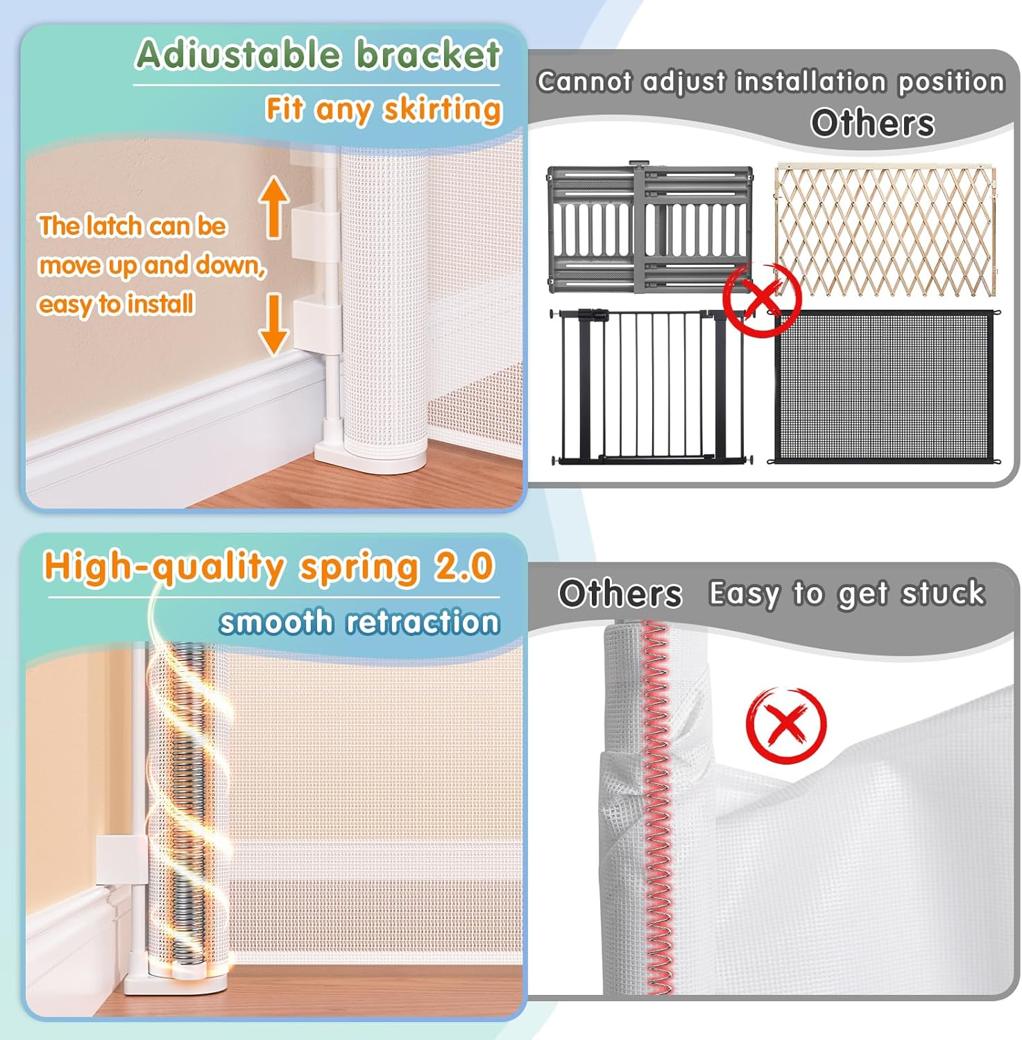 180Cm/70 Wide Retractable Baby Gate Pet Gate with Upgrade Reinforcement Rods,105 Cm/42" Extra Tall Baby Gate Safety Gate, One Handed Operation Retractable Dog Gate for Stairs Indoor image number 4