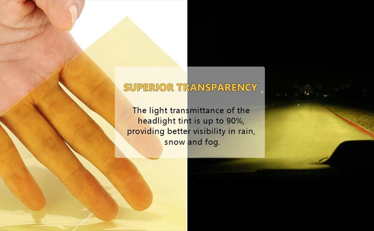 Yellow Light Tint Film for Car Headlight Fog Tail Lights Tinted Vinyl Wrap Accessories Self Adhesive Sheet Sticker Cover 48 Inch X12 Inch 2 Pcs image number 3
