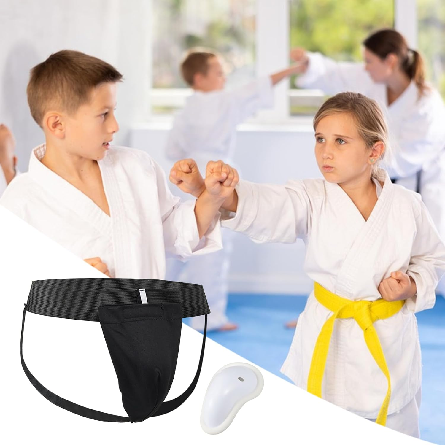 Groin Protector - Martial Arts Groin Protectors,Athletic Supporters, Shock-Absorbing Kids Protective Cup, Men Jockstrap for Fighting Training Karate Kickboxing - Black image number 6