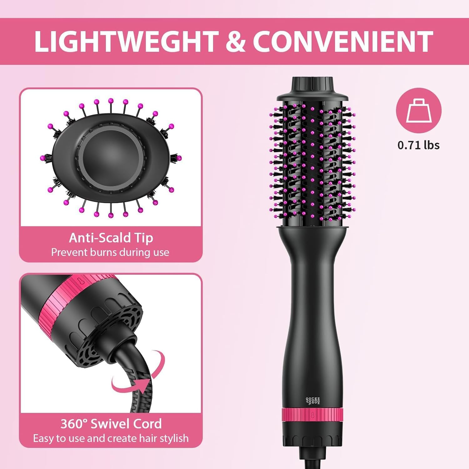 AU Plug Hair Dryer Brush, Mankami 4 in 1 Blow Dryer Brush One Step Hair Dryer and Styler Volumizer with 4 Speed Temp Settings, Hot Air Brush with Oval Barrel for All Hair Types image number 6