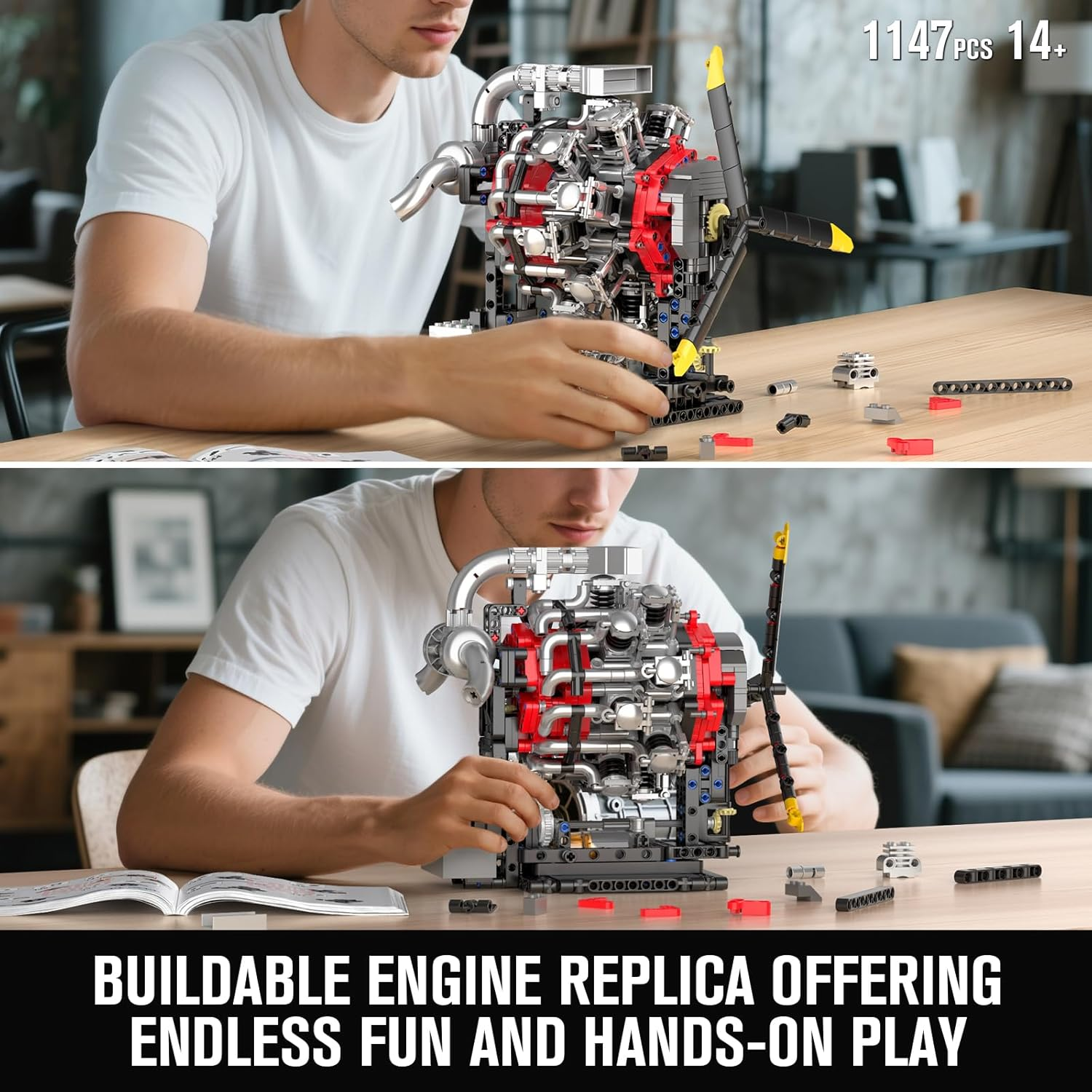 Mould King 10211 Technik Aeroplane Engine Model Kit - Electric Motor and Moving Piston, STEM Educational Toy for Teenagers, Adults/Collectors