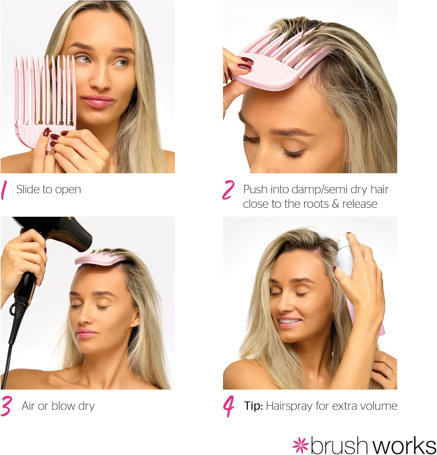 Brushworks Volumizing Hair Clips - Pack of 2, Create Instant Lift and Volume for Fine and Flat Hair, Perfect for Air Drying or Blow Drying, Secure Grip Tines, Lightweight and Easy to Use image number 1