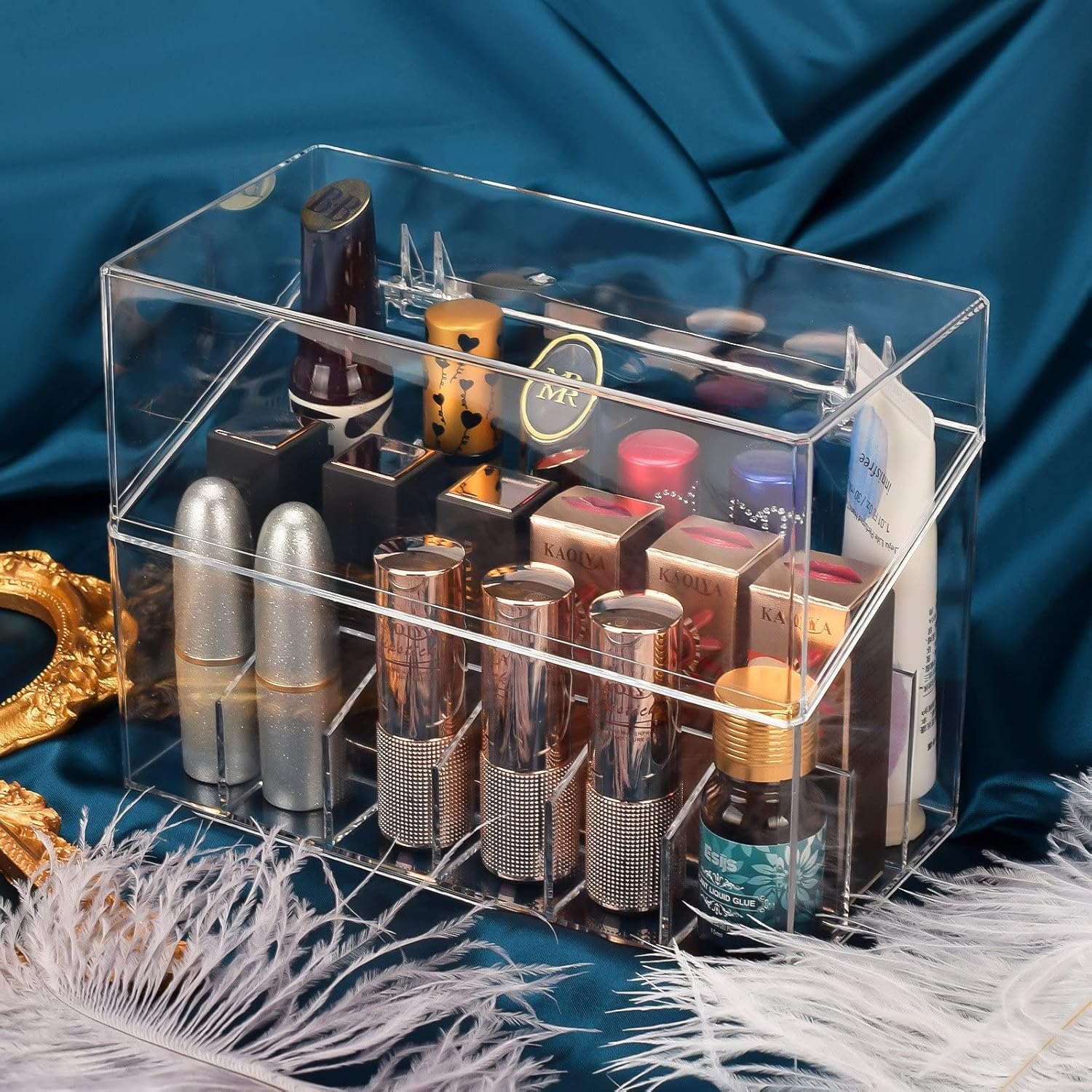 ATOMUS Lipstick Holder Display Case, 18 Slots Lipstick Organizer Storage with Dust Cover Transparent Acrylic Cosmetic Makeup Lipgloss Rack Holder image number 1