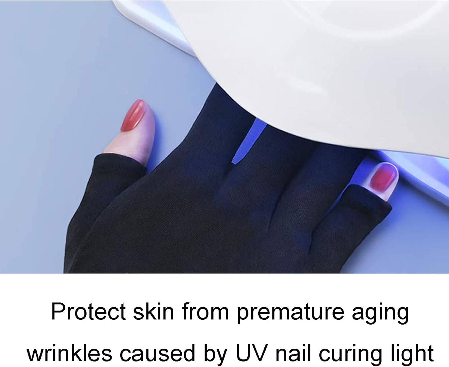 UV Protection Nail Art Gloves, Nail Art Skin Care Glove Polyester UV Resistant for Driving for Canoe for Hiking(Black) image number 6