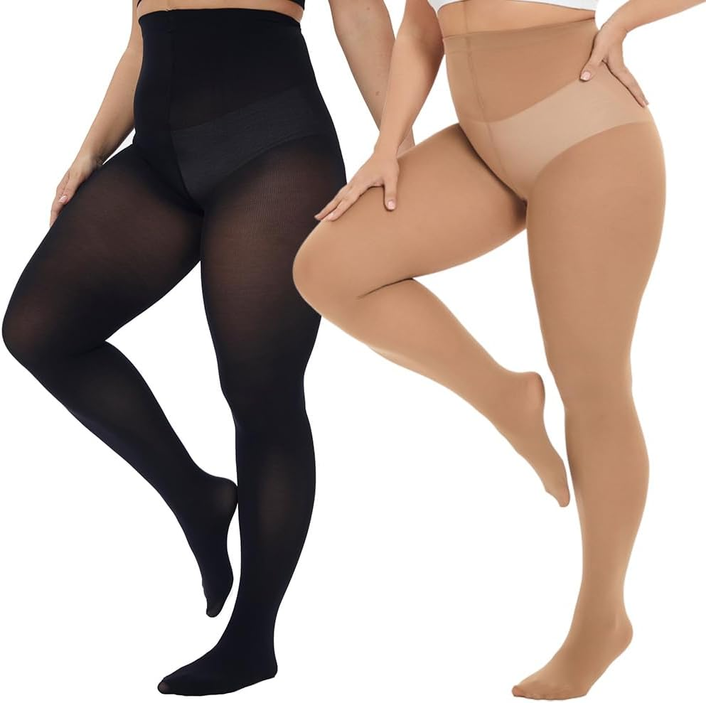 Cozywow plus Size Tights for Women, 80D Soft Solid Color Stockings, High Waist Semi Opaque Pantyhose image number 2