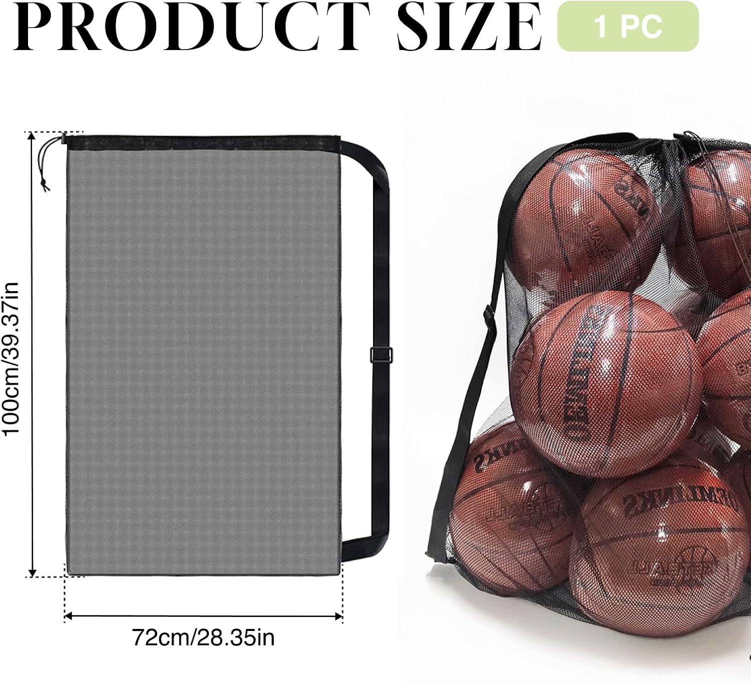 Sports Ball Bag Drawstring Mesh Medium 30X40 Inch Professional Equipment Bag with Shoulder Strap, Black Holds 10+ Soccer/Basketball Balls Ideal for Sports, Beach, Camping, and Events image number 4