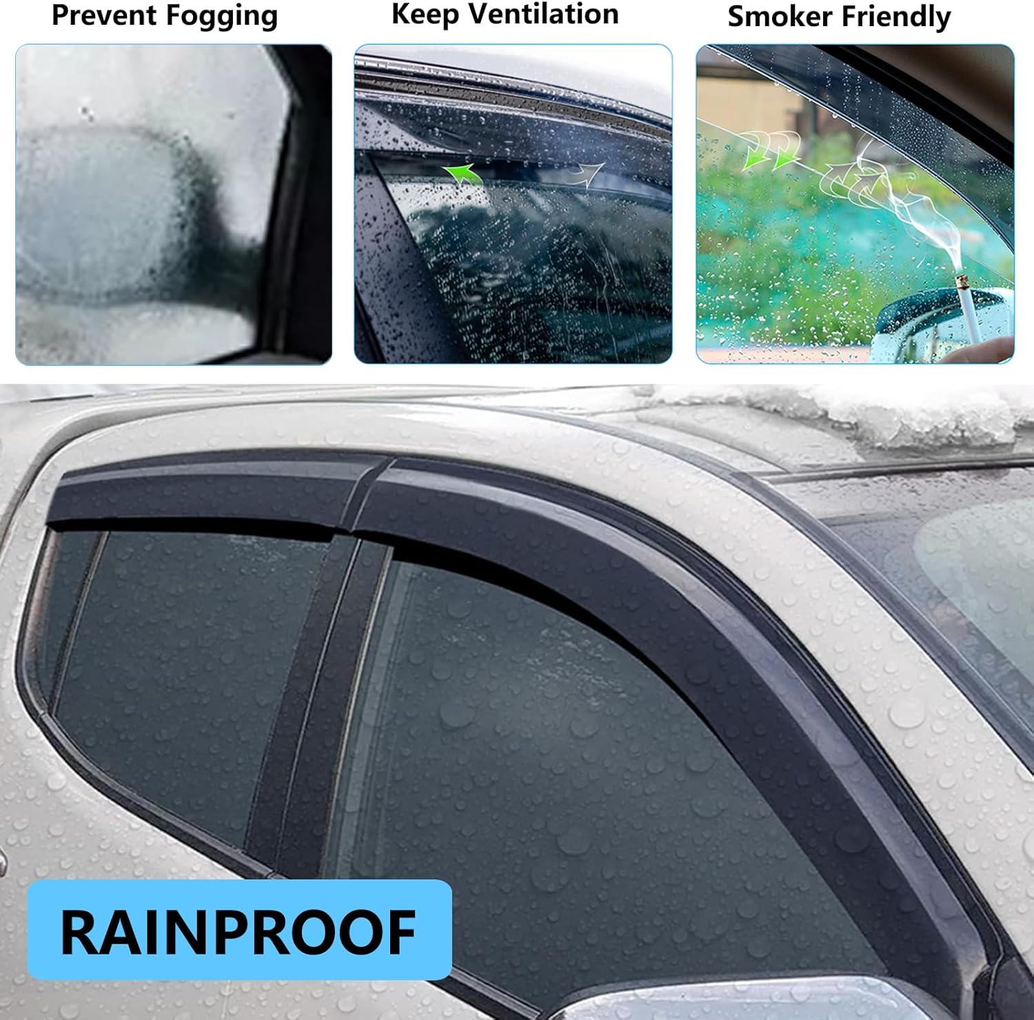 SUERAUTO4X4 Weather Shields for Mitsubishi Triton ML MN Accessories 2006-2015 Dual Cab, Weathershields Window Visors Wind Deflectors Rain Guard Shield Injection Tinted Black Car Exterior, 4PCS image number 6