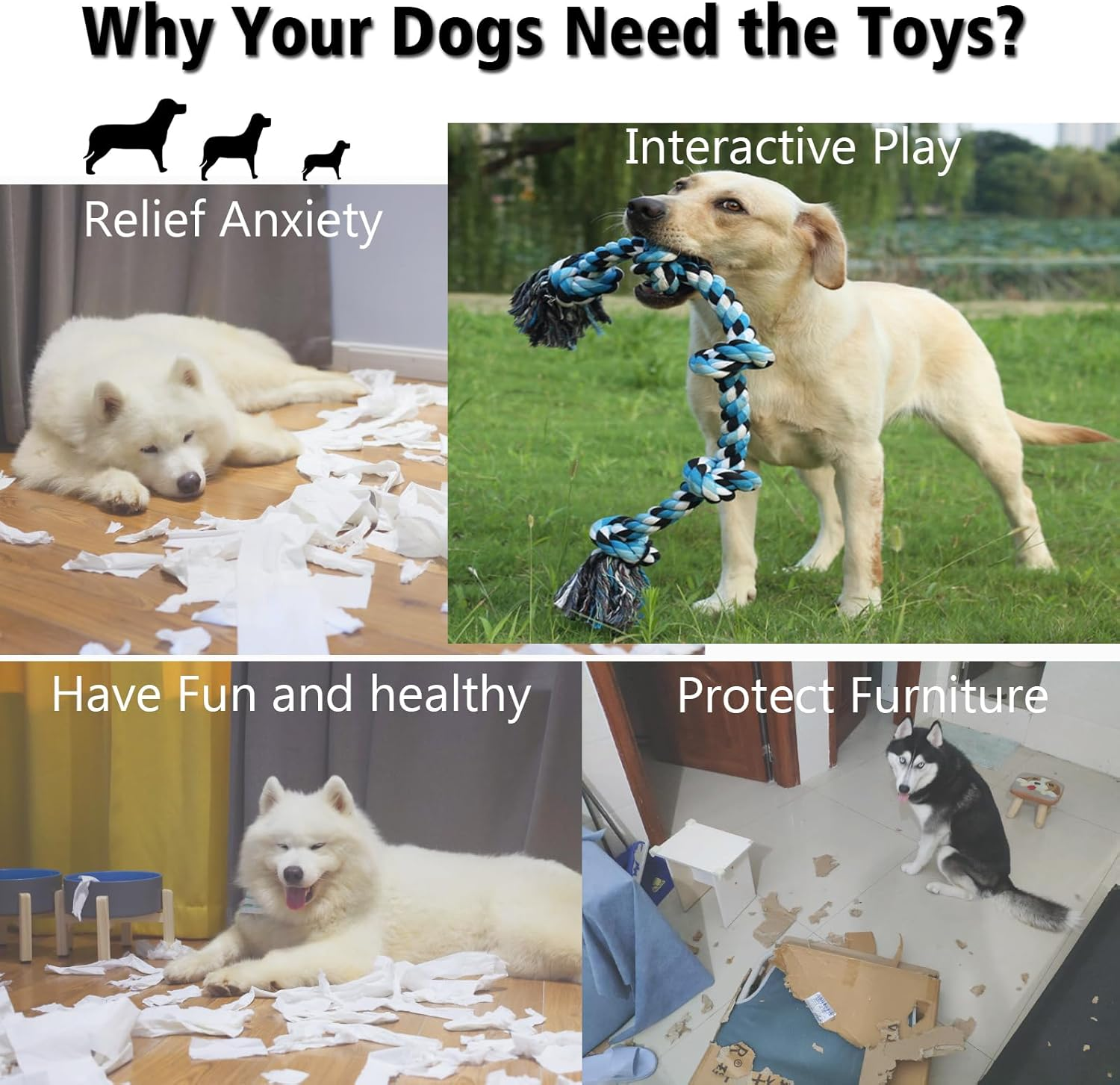 XIGOU Dog Rope Toys for Large Dogs, Aggressive Chewers, 3 Feet 5 Knots Dog Toy, Heavy Duty Tough, Teeth Cleaning image number 5