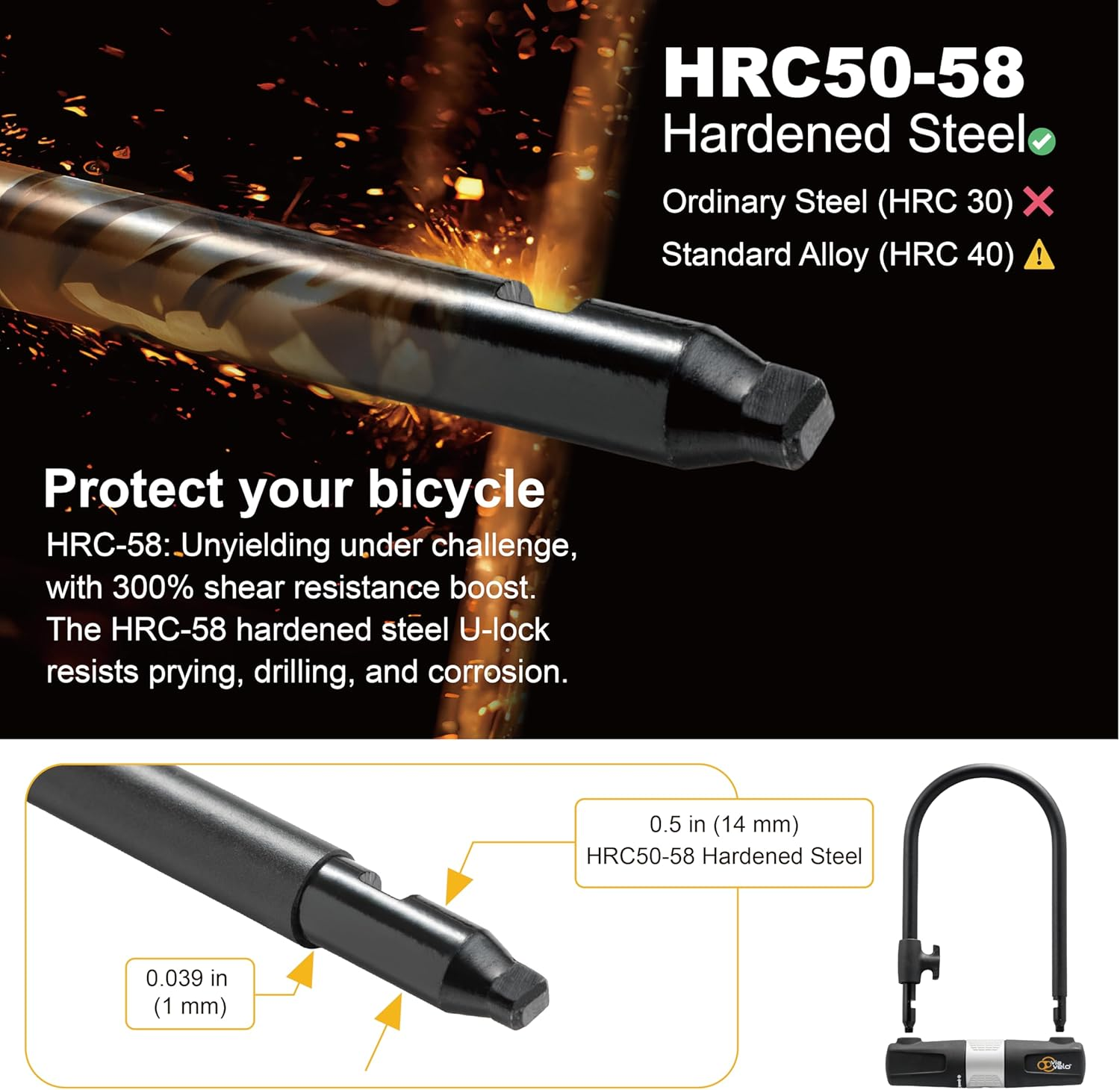 Bike U-Lock and Cable Combo 190X14Mm Ulock 1800X10Mm Cable via Velo Brand