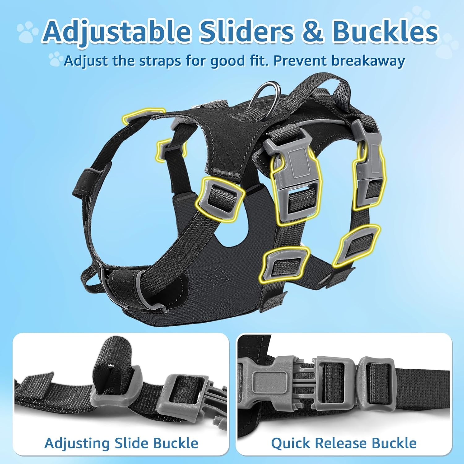 Slowton No Pull Dog Harness - Lightweight Escape Proof Dog Harness with Padded Lift Handle, Adjustable Full Body Reflective Dog Vest Harness for Small Medium Large Dogs Easy Walking, Training, Hiking image number 3