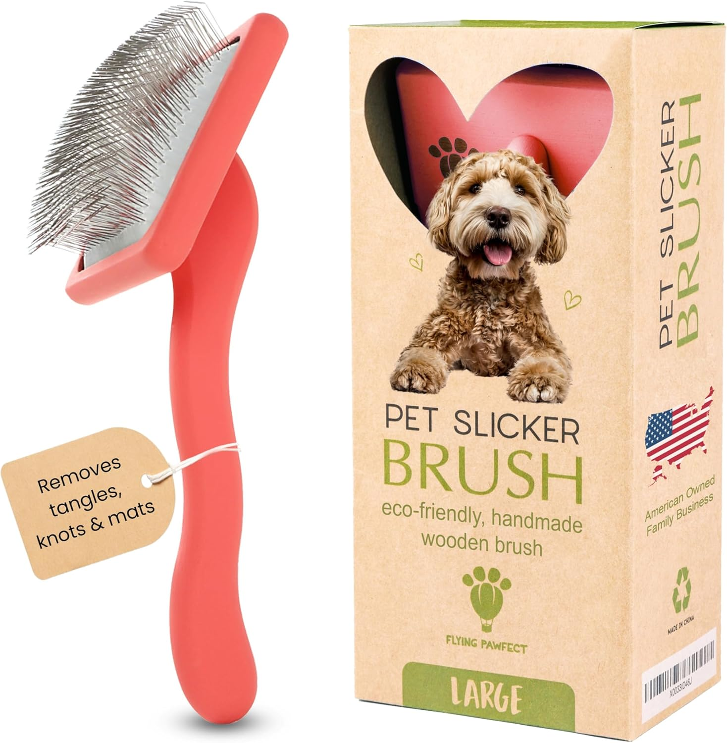 Pet Slicker Brush with Soft Massage Grooming Stainless Steel Pins - Slide This Universal Miracle Coat Slicker Brush for Dematting, Shedding Fur, and Undercoat - Professional Tool - Long Slicker Brush - Flying Pawfect image number 4