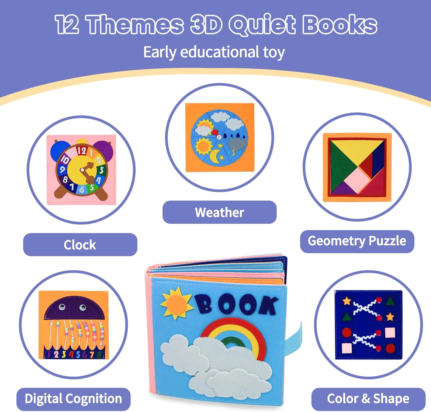 AKILION Quiet Books Busy Book for Toddlers 1-3, Montessori Toys for Toddler 1 2 Year Old Boy Girl Learning Gifts, Busy Board 3D Cloth Felt Book Baby Sensory Toy, Educational Kids Travel Toys for Plane image number 1