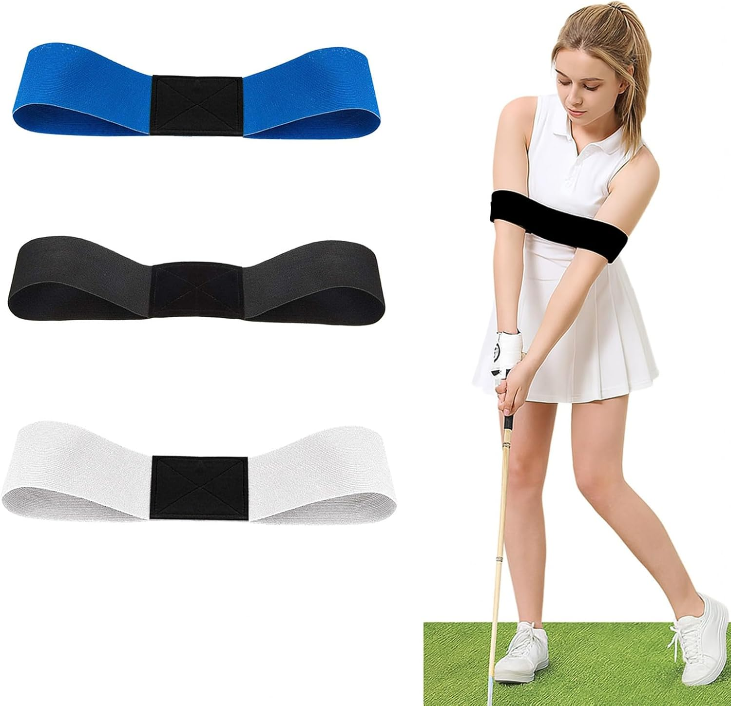 3 Pcs Golf Swing Trainer Aid，Golf Training Equipment Set with Swing Arm Band & Golf Grip Trainer，Swing Posture Corrector for Beginners and Pros，Golf Training Aid for Men and Women image number 2