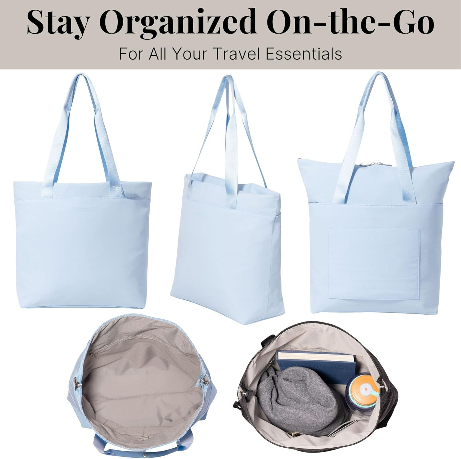 Baggallini Swift Tote Bag for Women - Lightweight 12X16 Nylon Zipped Travel Carry on Bag W/Luggage - B-Lite Black image number 2