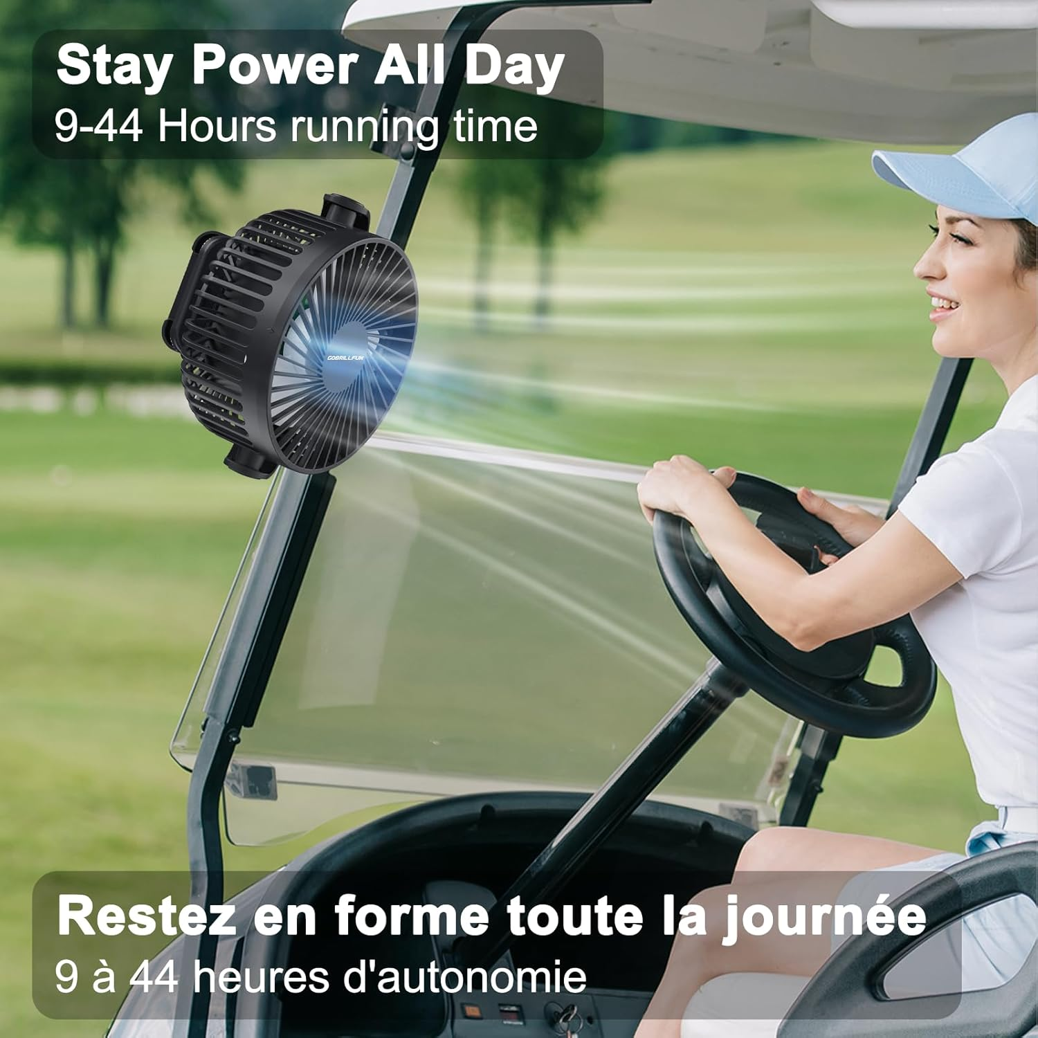 GOBRILLFUN 12000Mah Clip Fan with LED Lights & Timer, USB Rechargeable, 3 Speeds Battery Operated Fan with Timer, Personal Fan for Golf Cart Office Outdoor Travel Camping Tent Gym Treadmill - 6 Inch image number 2