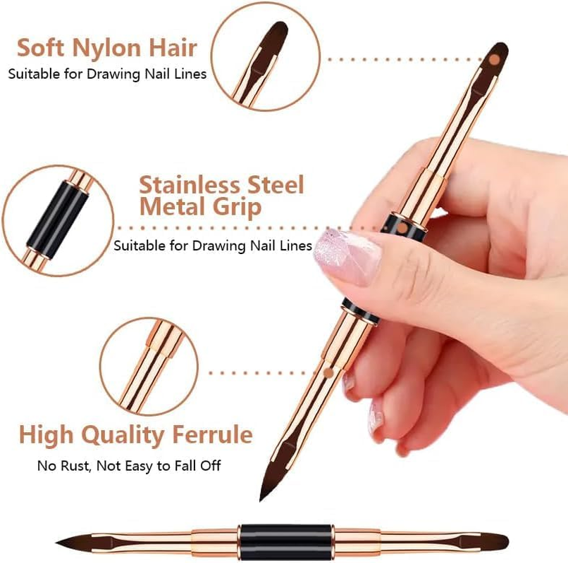 Nail Art Brushes Set - Professional 5Pcs Double-Ended Acrylic Nail Art Brushes Liner Detail Thin Brushes for Drawing Design Brushes Gel Builder Brushes 3D Nail Art Tools for Salon at Home DIY Manicure Nail Art Tool Kit (Black) image number 5