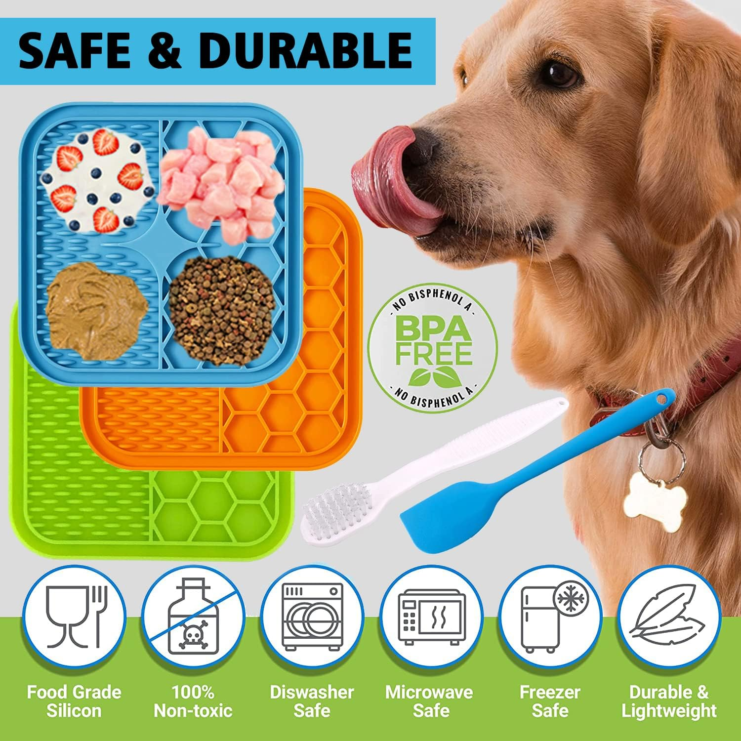 Dog Lick Mat, 3 Pcs Lick Mat for Dogs with Suction Cups for Anxiety, Peanut Butter Dog Licking Mat Slow Feeder Dispensing Treater Lick Pad for Dogs Cats Bathing Grooming image number 3