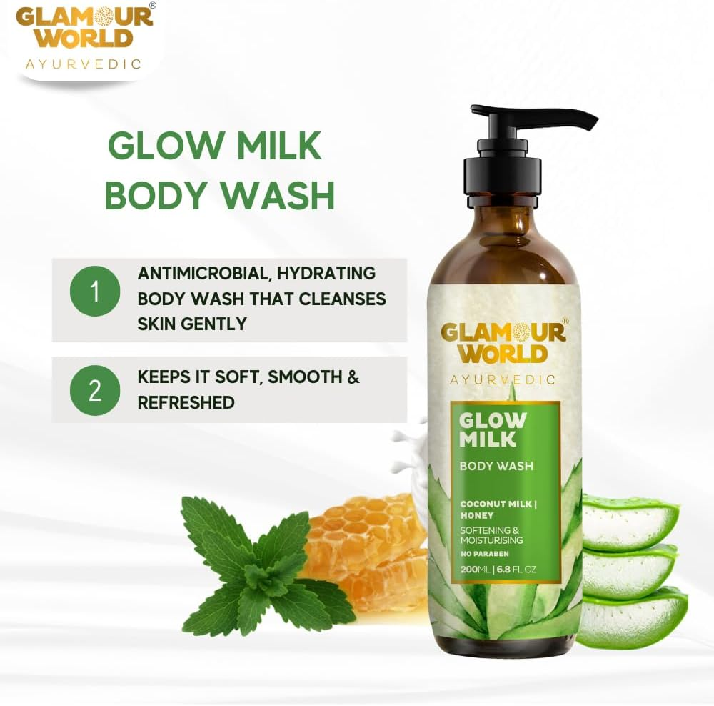Glamour World Ayurvedic Glow Milk Body Wash| Gentle Body Wash That Cleanses Skin Enriched with Aloe Vera,Honey,Coconut Milk image number 2